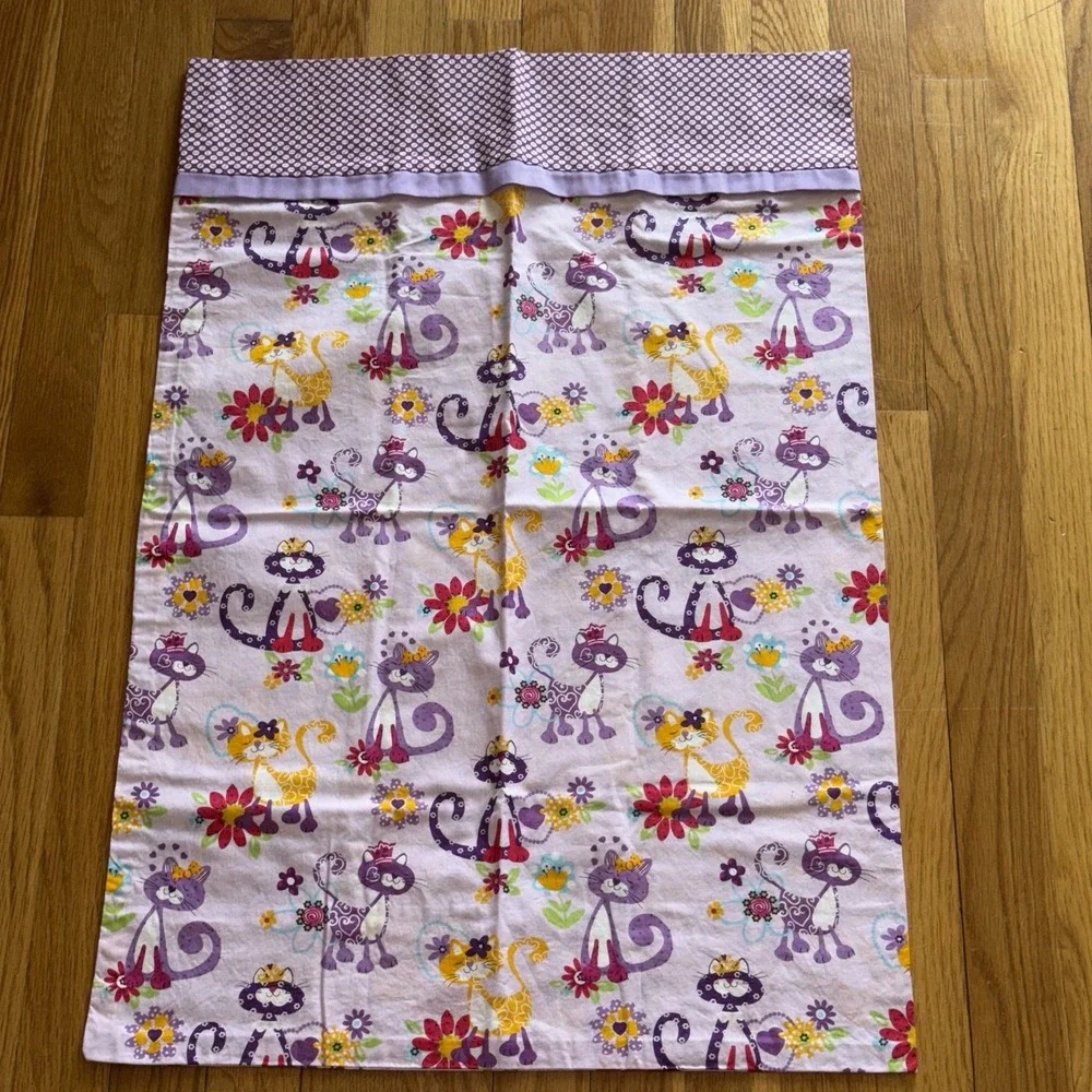 Handmade Cat Pillowcase Purple Floral Cute Kids Bedding Cartoon Soft Gift